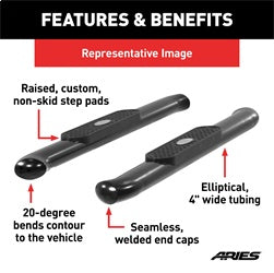 ARIES S225039 - 4 Black Steel Oval Side Bars, Select Dodge, Ram 1500, 2500, 3500