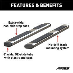 ARIES S2875 - 6 x 75 Polished Stainless Oval Side Bars (No Brackets)
