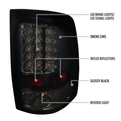 Spec-D Tuning LT-RAM09BBLED-TM Tail Light Assembly Glossy Black Housing