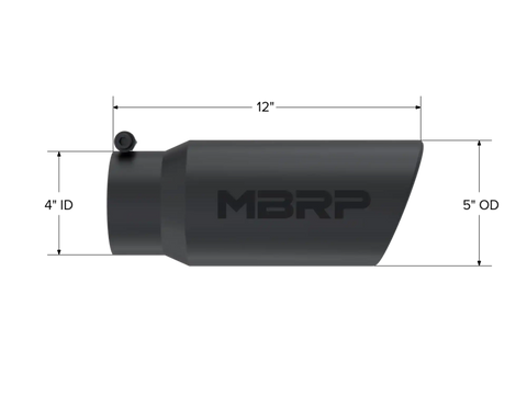 MBRP Exhaust T5051BLK - 5in. O.D. Angled Rolled End 4in. inlet 12in. length-Black Coated.