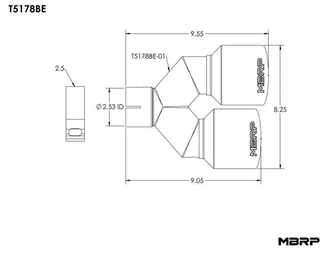 MBRP Exhaust T5178BE - 2.5 Inlet Tip. T304 Stainless Steel, Burnt End.