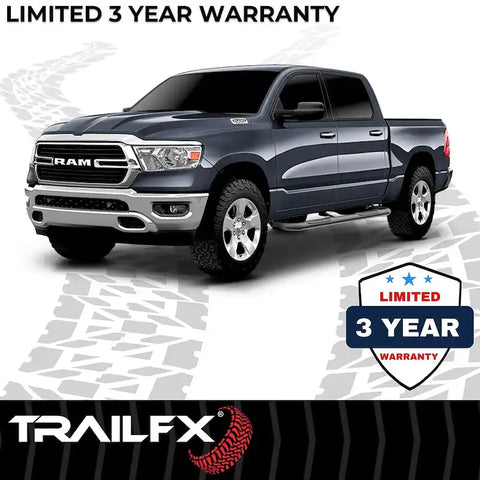 TrailFX A0048B - 3 Inch Round Bent 60 Degree Pwdr Ctd Black Steel W/O End Caps Rocker Panel Mount Extended Cab Pickup