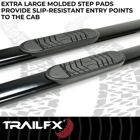 TrailFX A7054B - 5 Inch Oval Straight Powder Coated Black Steel Rocker Panel Mount Cab & Chassis - Conventional