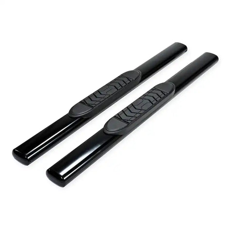 TrailFX A7054B - 5 Inch Oval Straight Powder Coated Black Steel Rocker Panel Mount Cab & Chassis - Conventional