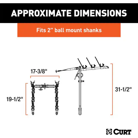 CURT 18013 Clamp-On Trailer Hitch Bike Rack Mount, Fits 2-Inch Shank, 3 Bicycles