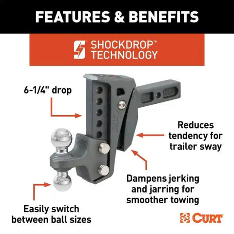 CURT 45951 Rebellion XD Adjustable Cushion Hitch (2 Shank, 2", 2-5/16 Balls, 15K)