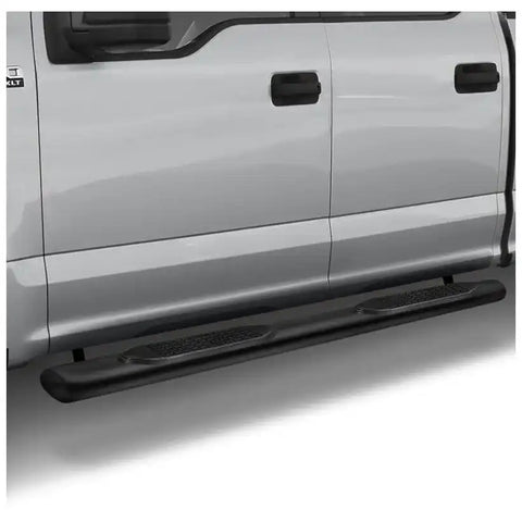 TrailFX A1523B - 4 Inch Oval Straight Powder Coated Black Mild Steel Rocker Panel Mount Crew Cab Pickup