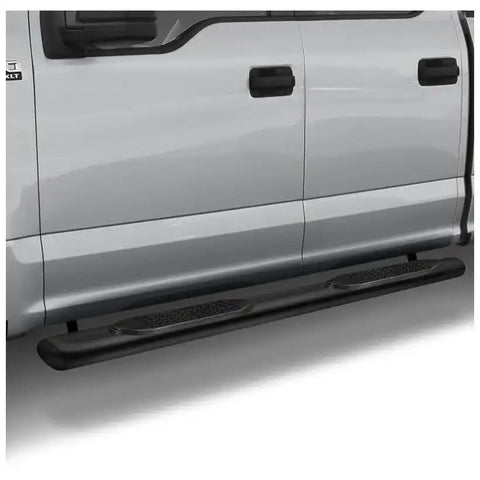TrailFX A1532B - 4 Inch Oval Straight Powder Coated Black Mild Steel Rocker Panel Mount SuperCrew Cab & Chassis - Crew Cab