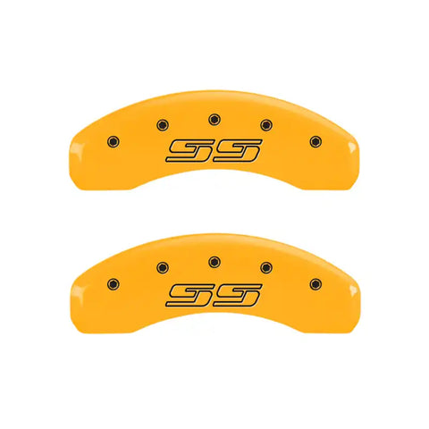 MGP 4 Caliper Covers Engraved Front & Rear Avalanche style/SS Yellow finish black ch