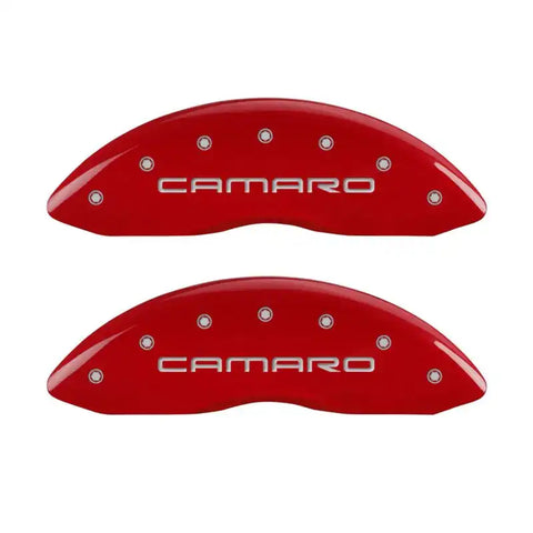 MGP 4 Caliper Covers Engraved Front & Rear Gen 4/Camaro Red finish silver ch