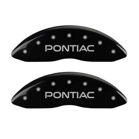 MGP 4 Caliper Covers 98-02 Pontiac Firebird (Ex WS6) Front Pontiac Rear Arrow Blk Finish Silver Char