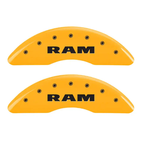 MGP 4 Caliper Covers Engraved Front & Rear Ram Yellow Finish Black Char 2010 Dodge Ram 2500