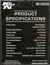K&N RE-0930 Universal Clamp-On Air Filter