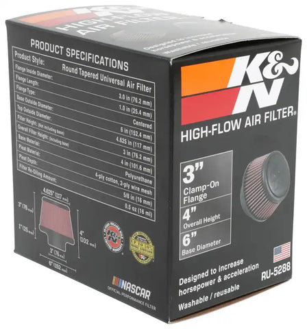 K&N RU-5288 Universal Clamp-On Air Filter