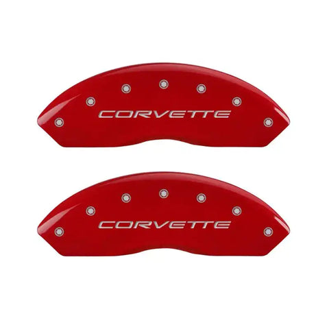 MGP 4 Caliper Covers Engraved Front C5/Corvette Engraved Rear C5/Z06 Red finish silver ch