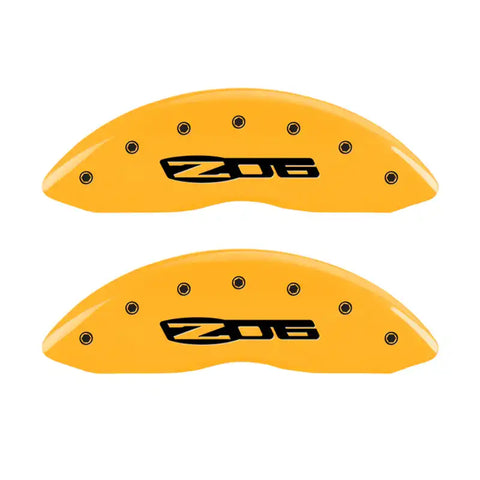 MGP 4 Caliper Covers Engraved Front C6/Corvette Engraved Rear C6/Z06 Yellow finish black ch