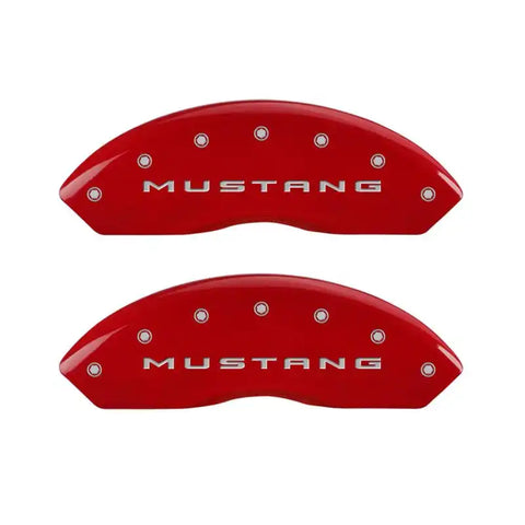 MGP 4 Caliper Covers Engraved Front 2015/Mustang Engraved Rear 2015/Bar & Pony Red finish silver ch