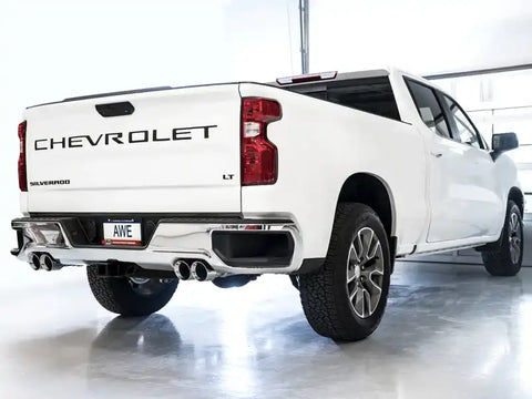 AWE Tuning 4th Gen GM 1500 6.2L 0FG Catback Split Rear Exit (w/ Bumper Cutouts) - Quad Chrome Tips