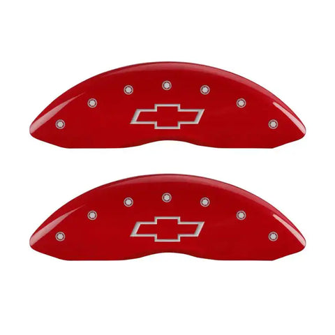 MGP 4 Caliper Covers Engraved Front & Rear Bowtie Red Finish Silver Char 2016 Chevrolet SS