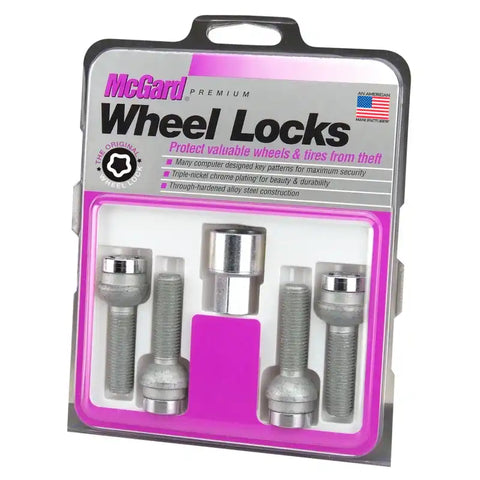 McGard Wheel Lock Bolt Set - 4pk. (Radius Seat) M12X1.5 / 17mm Hex 23.3mm Shank Length Chrome