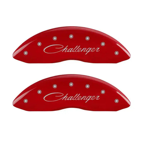 MGP 4 Caliper Covers Engraved Front Cursive/Challenger Engraved Rear RT Red finish silver ch