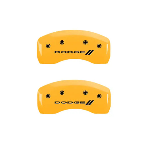 MGP 4 Caliper Covers Engraved Front & Rear With stripes/Dodge Yellow finish black ch