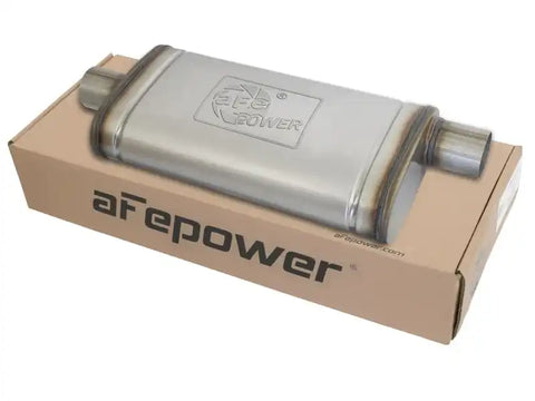 aFe 49M00019 MACHForce XP SS Muffler 2.5in Center Inlet / Offset Outlet 18in L x 9in W x4in H Body