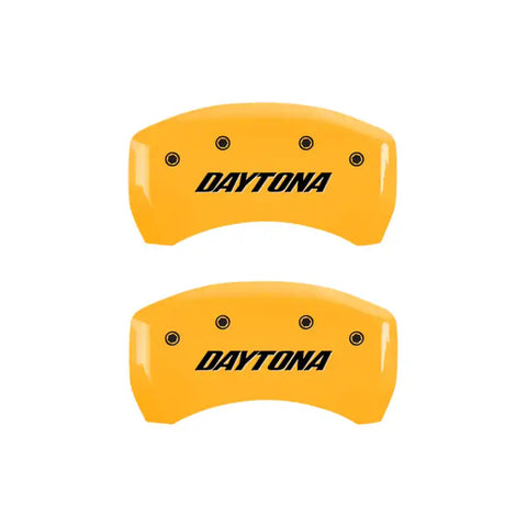 MGP 4 Caliper Covers Engraved Front & Rear Daytona Yellow finish black ch