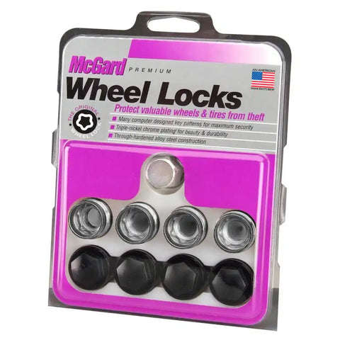 McGard Wheel Lock Nut Set - 4pk. (Under Hub Cap / Radius Seat) M14X1.5 19mm Hex .890in. L w/Caps
