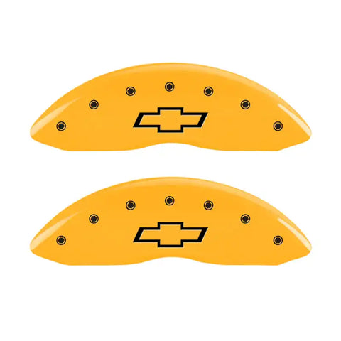MGP 4 Caliper Covers Engraved Front & Rear Bowtie Yellow Finish Black Char 2015 Chevrolet SS