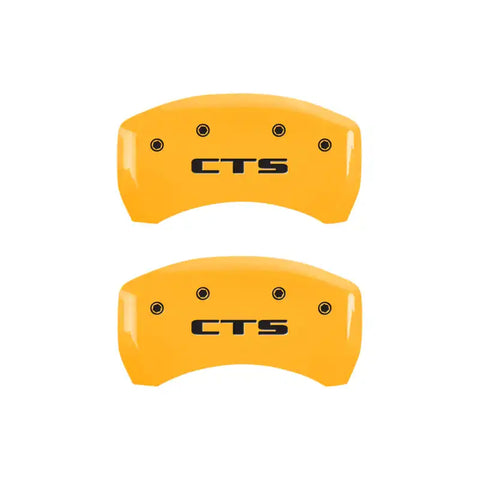 MGP 4 Caliper Covers Engraved Front Cursive/Cadillac Engraved Rear CTS Yellow finish black ch