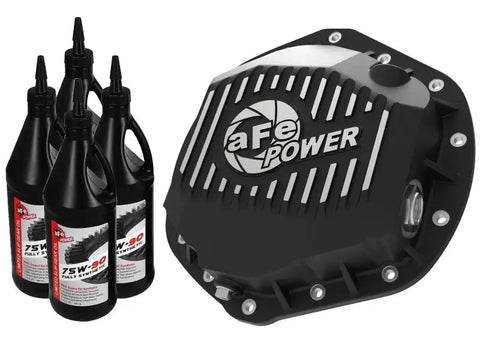 aFe 46-71061B Pro Series Rear Diff Cover Black w/ Machined Fins & Gear Oil 01-18 GM Diesel Trucks V8-6.6L (td)