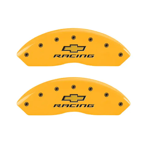 MGP 4 Caliper Covers Engraved F & R Chevy Racing Yellow Finish Black Char 2017 Chevrolet Camaro