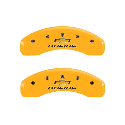 MGP 4 Caliper Covers Engraved F & R Chevy Racing Yellow Finish Black Char 2017 Chevrolet Camaro