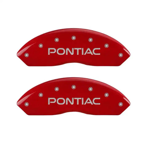 MGP 4 Caliper Covers Engraved Front & Rear 06-09 Pontiac Solstice Red Finish Silver Pontiac Logo