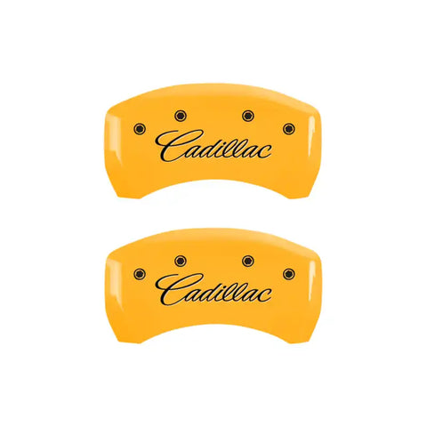 MGP 4 Caliper Covers Engraved F & R Cursive/Cadillac Yellow Finish Black Char 2017 Cadillac CT6