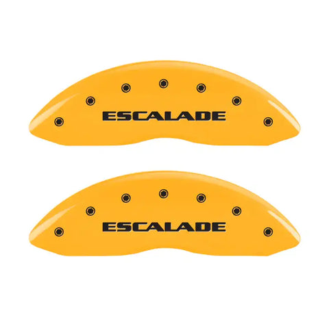 MGP 4 Caliper Covers Engraved Front Escalade Engraved Rear EXT Yellow finish black ch