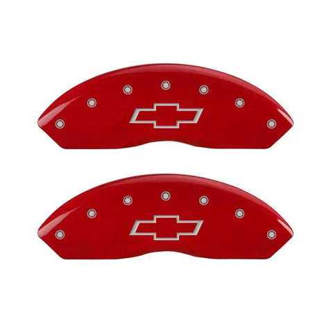MGP 4 Caliper Covers Engraved Front & Rear Bowtie Red Finish Silver Char 2014 Chevrolet Express 2500