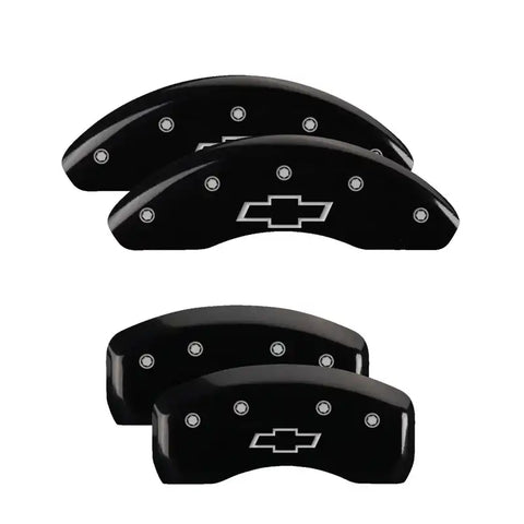 MGP 4 Caliper Covers Engraved Front & Rear Bowtie Black finish silver ch