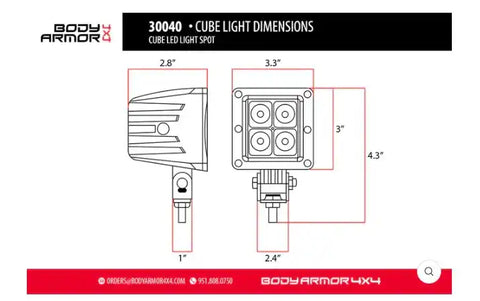 Body Armor 4x4 30040 Cube LED Light Spot Pair With Wire Harness