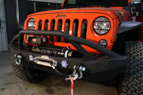 Fishbone Offroad FB22003 - Jeep JK Front Winch Bumper W/LEDs Full Width 07-18 Wranger Black Texured Powercoated