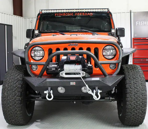 Fishbone Offroad FB22062 - Jeep JK Front Winch Bumper W/Grille Guard 07-18 Wrangler Manowar Series