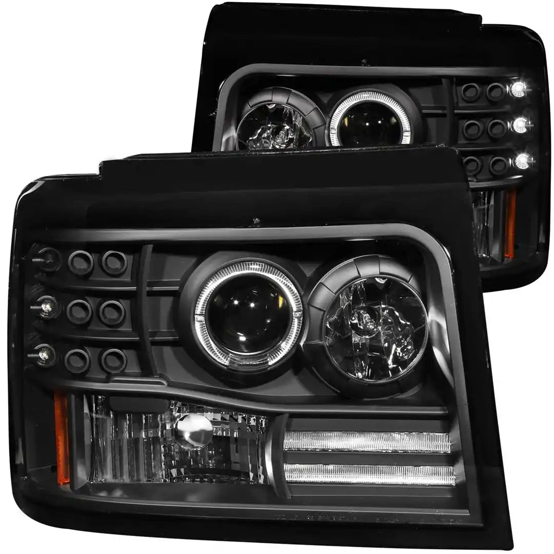 ANZO USA 111184 Headlight Assembly Halogen Bulb Projector Beam With Halo Clear/ Am