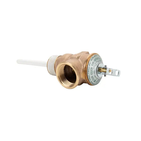 Camco 10471 Water Heater Pressure Relief Valve Pressure Relief Factory Set At 150 PSI 3/4 Inch NPT Thread Valve 4 Inch Probe Length