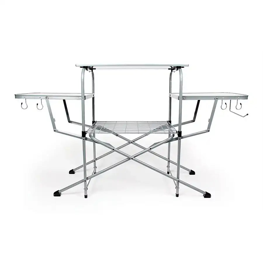 Camco 57293 Table 57-3/4 Inch Width x 19 Inch Length x 32 Inch Height Folding Polished Aluminum Top/ Steel Frame