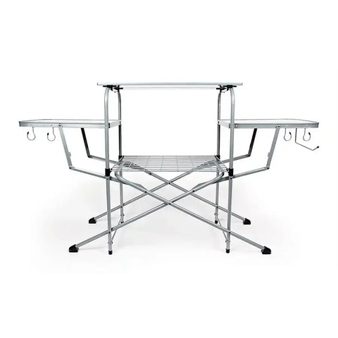 Camco 57293 Table 57-3/4 Inch Width x 19 Inch Length x 32 Inch Height Folding Polished Aluminum Top/ Steel Frame