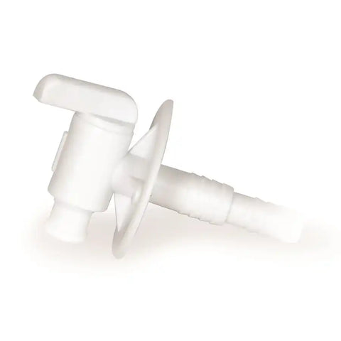 Camco 22223 Fresh Water Tank Drain Valve Dual Hose Size To Fit 1/2 Inch or 3/4 Inch With 3/8 Inch and 1/2 Inch Barb With Evacuation Flange Plastic