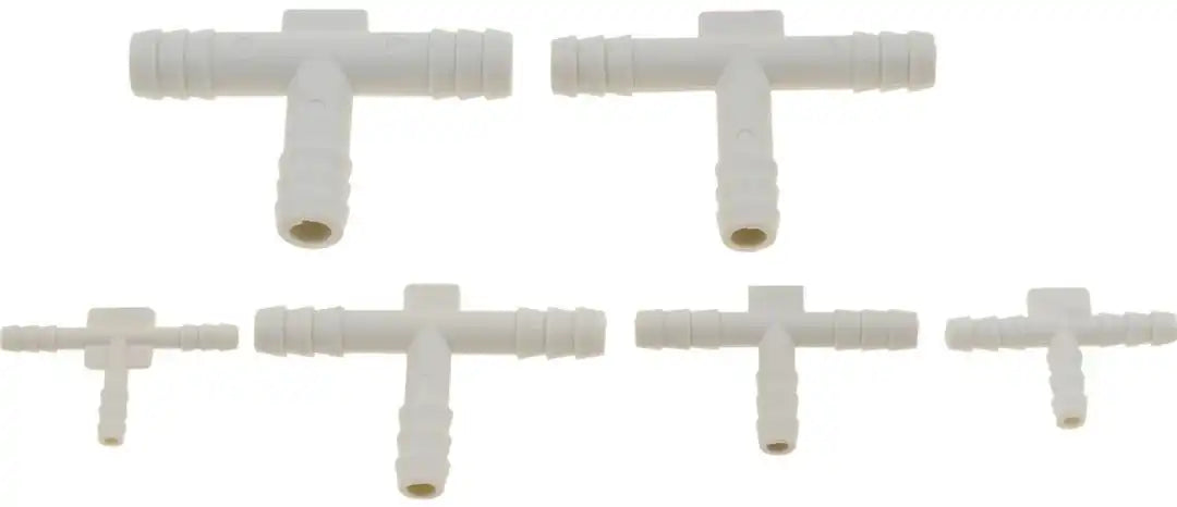 Dorman 47329 Vacuum Hose Connector Vacu-Tite ® T Shaped Connector 5/32 Inch Diameter and 3/16 Inch Diameter and 1/4 Inch Diameter and 5/16 Inch Diameter and 3/8 Inch Diameter and 1/8 Inch Diameter White Plastic Set of 12