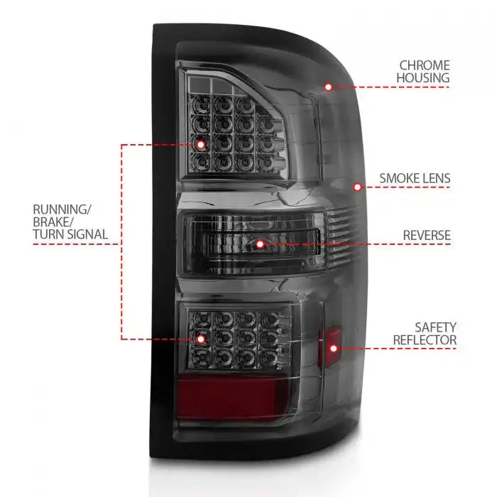ANZO USA 311398 Tail Light Assembly LED Smoke Lens Black Housing White Set Of 2
