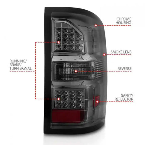 ANZO USA 311398 Tail Light Assembly LED Smoke Lens Black Housing White Set Of 2